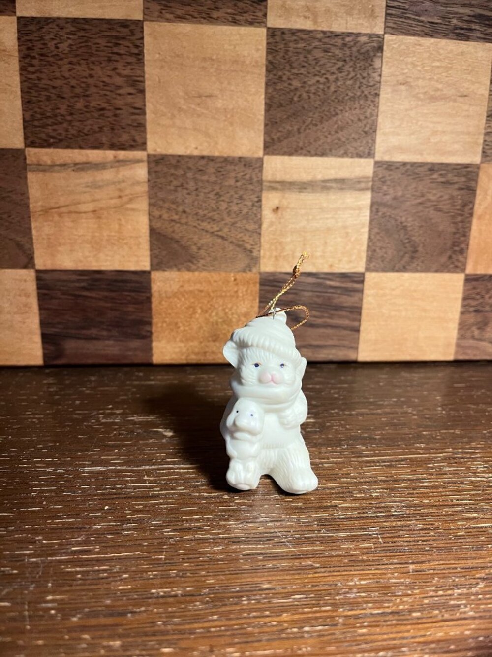 Bear with Dog White Bisque Ornament A517